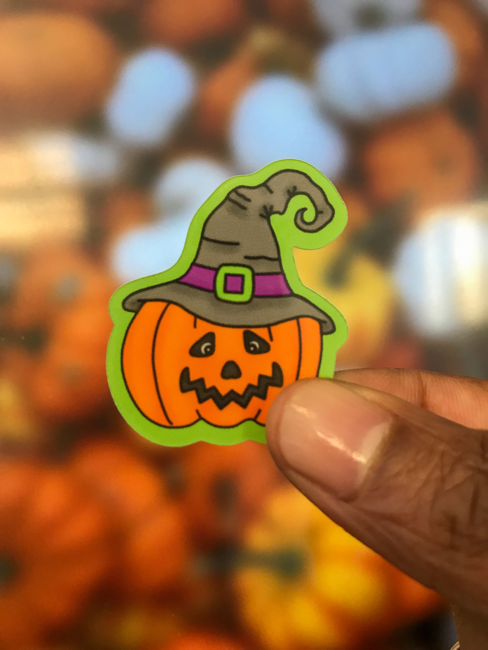 Pumpkin Jack-o-lantern in a witch hat sticker